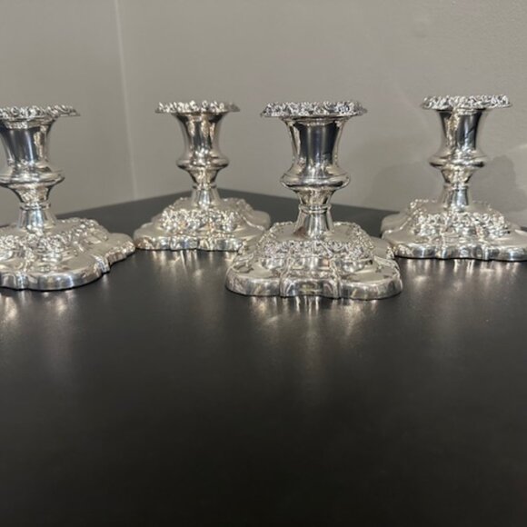 4 Vintage, Ornate Silver Plated Candleholders (green felt cover on protectio - Picture 6 of 11
